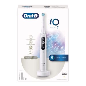 Oral-B iO7 Electric Rechargeable Toothbrush, 1 White handle with revolutionary magnetic technology