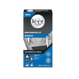 Veet Men Intimate Hair Removal Kit, Mens Hair Removal Cream 100ml, After Shave Balm 50ml, 1 Spatula, Hair Removal Cream For, Pubic Hair Removal, Intimate Hair Removal